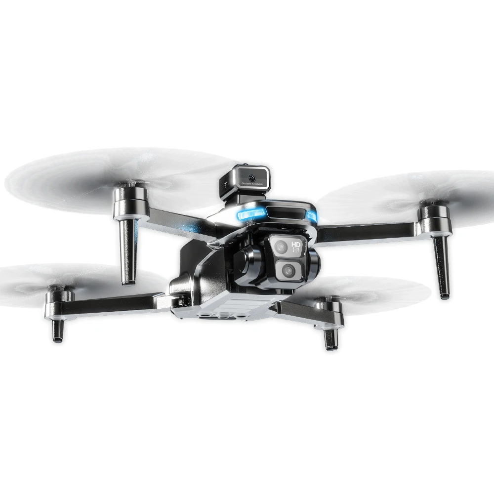 Drone SG109 PRO MAX em voo frontal com estrutura leve e hélices em rotação Drone SG109 PRO MAX em voo frontal com estrutura leve e hélices em rotação